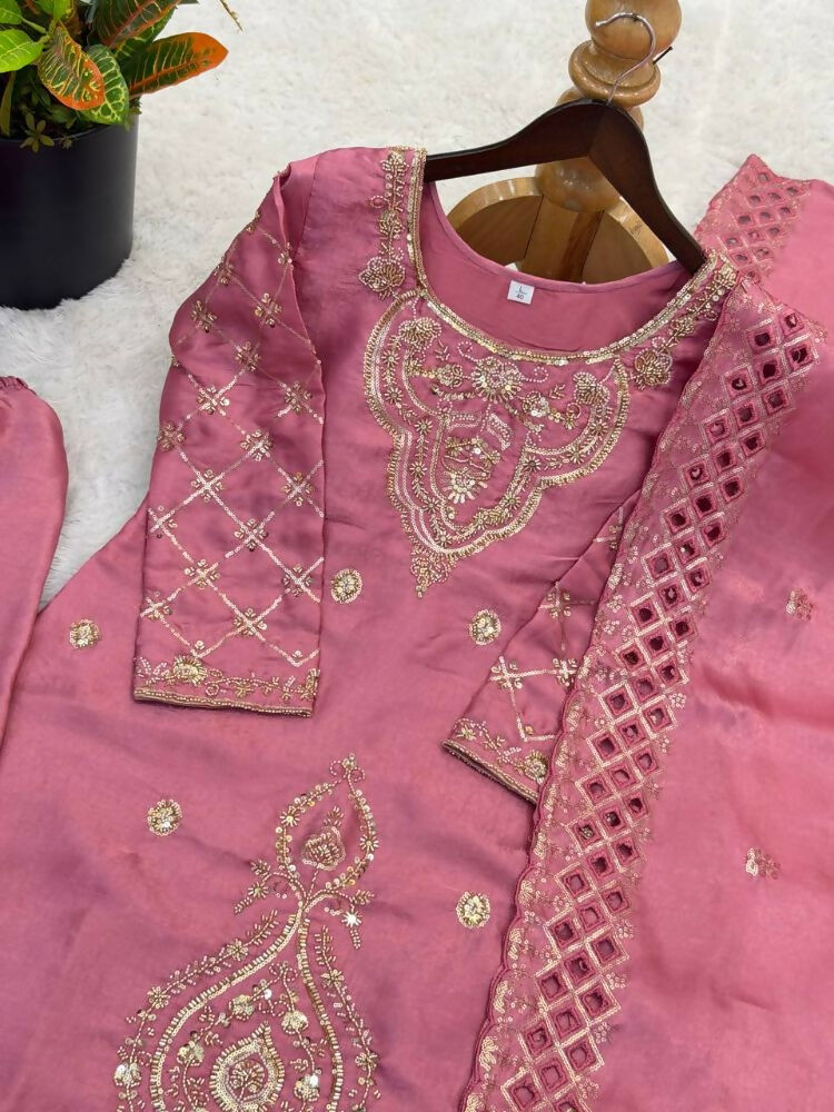 Teeya Creation Pink Color Gimmychu Silk Embroidery Work Wedding Wear Salwar Suit - Distacart
