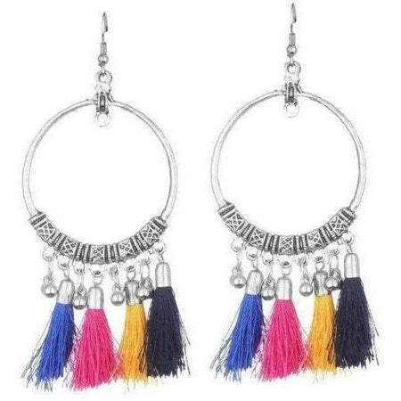 MS Fashion India Oxidized Silver Ring Earrings With Multi Color Silk Threads