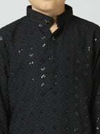 Joban Fashion Kids Island Full Sleeves Cotton Kurta and Pyjama Set with Sequin work - Black - Distacart
