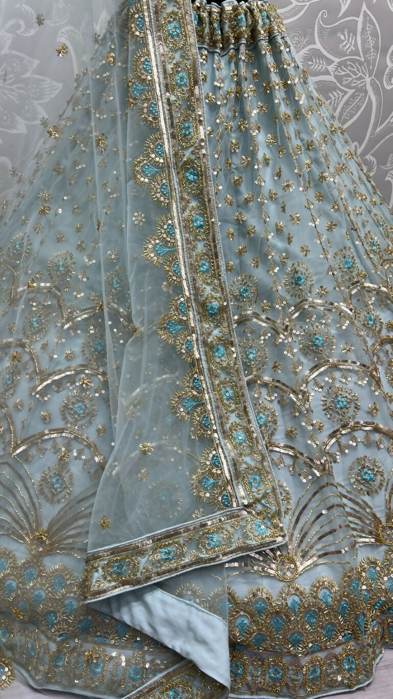 Jyoti Fashion Women's Sky Blue Bridal Net Fancy Sequins with Multi Thread Embroidered & Handwork Wedding Lehenga Choli