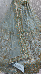 Jyoti Fashion Women's Sky Blue Bridal Net Fancy Sequins with Multi Thread Embroidered & Handwork Wedding Lehenga Choli