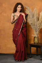 Very Much Indian Handloom Pure Cotton Silk Saree With Sleek Golden Border - Maroon