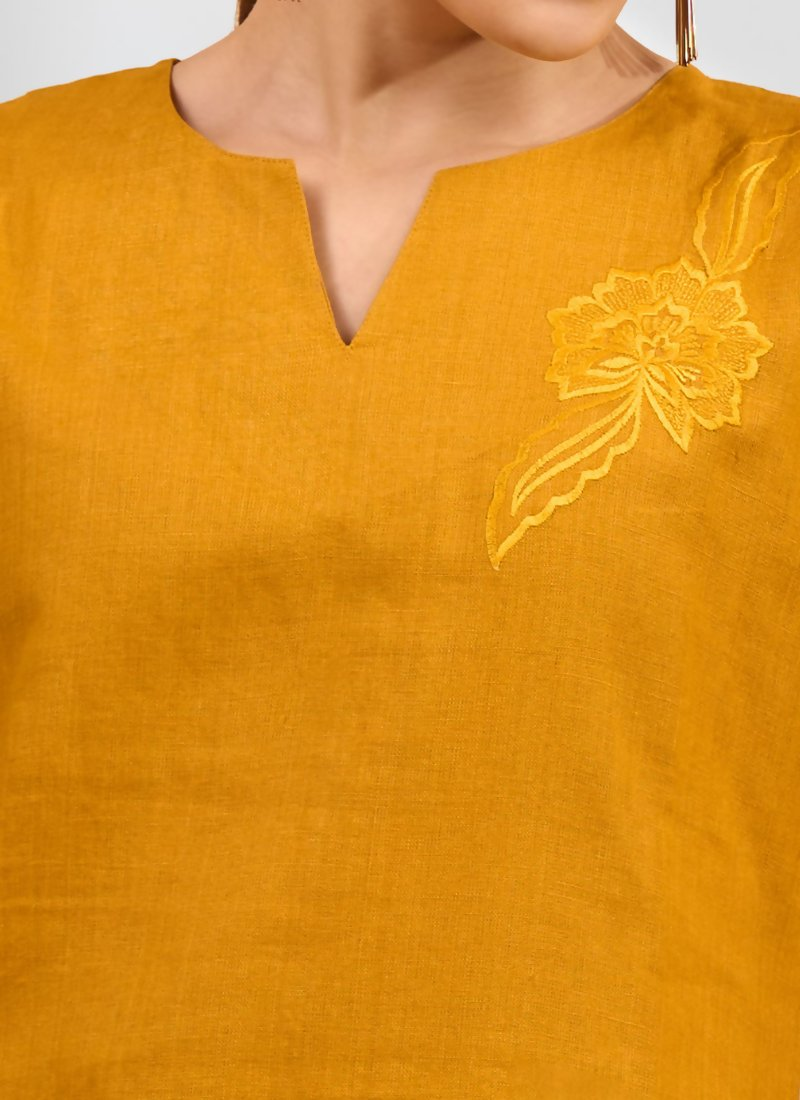 Joban Fashion Yellow Cotton, Linen Embroidered Readymade Cord Set - Distacart