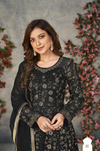 Anaita Black Embroidered Net Stitched Anarkali suit - Distacart