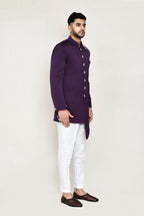 Joban Fashion Purple Colored Polyester Fabric Indo Western With Straight Fir Pant
