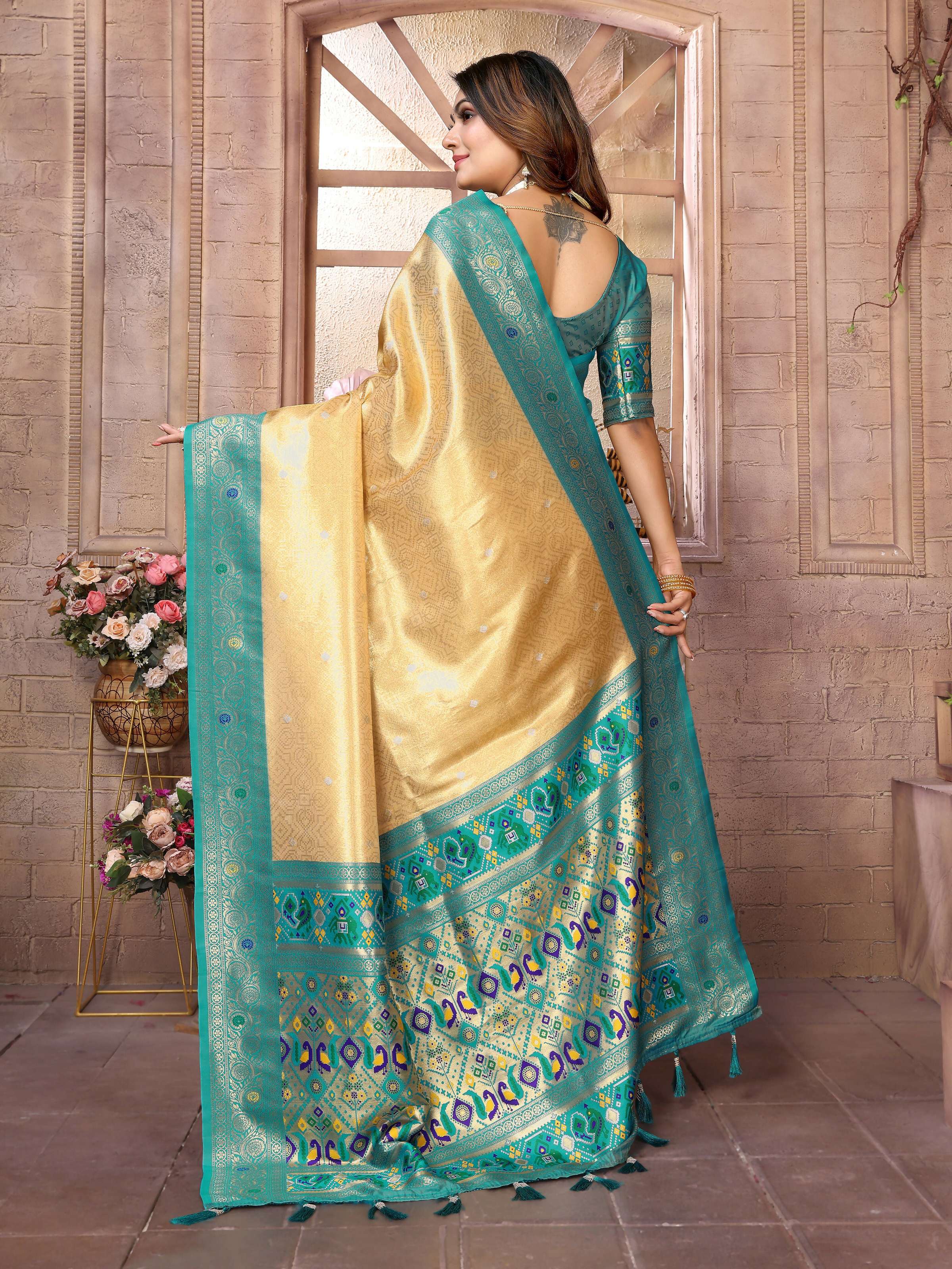 Aastha Fashion Gold Banarasi Tissue Silk Weaving Saree - Distacart