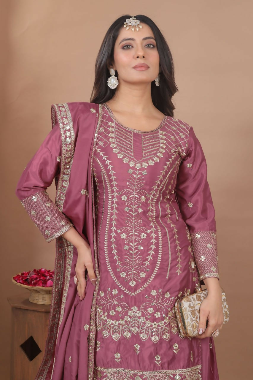 Teeya Creation Dark Onion Color Natural Crepe Silk Wedding Wear Trending Salwar Suit - Distacart