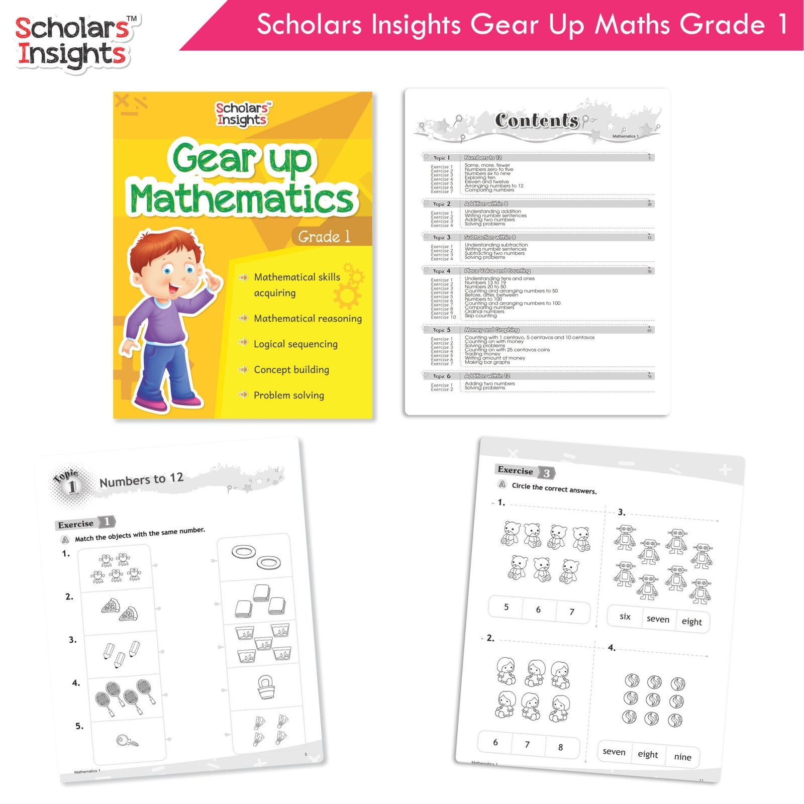 Scholars Insight Combo Set of Mathematics Workbooks For Grade 1| Set of 3| Problem Solving Book for Kids - Distacart
