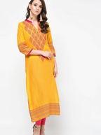 Cheera Hand Block Print Mustard Color Latest Fashion Straight Kurta