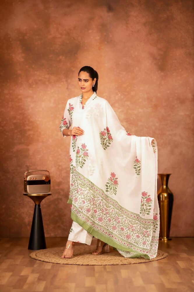 Joban Fashion Off White Red Hand Block Printed Cotton Suit Set - Distacart