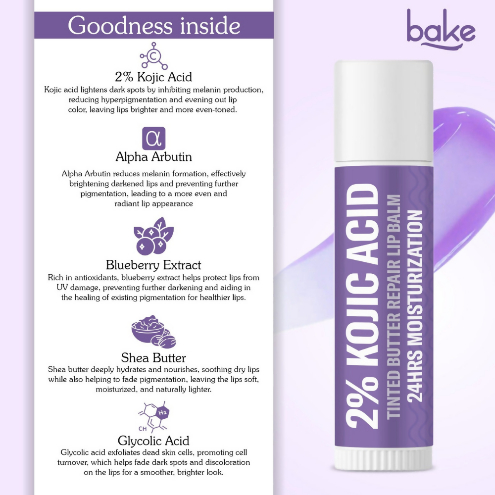 Bake 2% Kojic Acid Tinted Butter Brightening Lip Balm - Distacart
