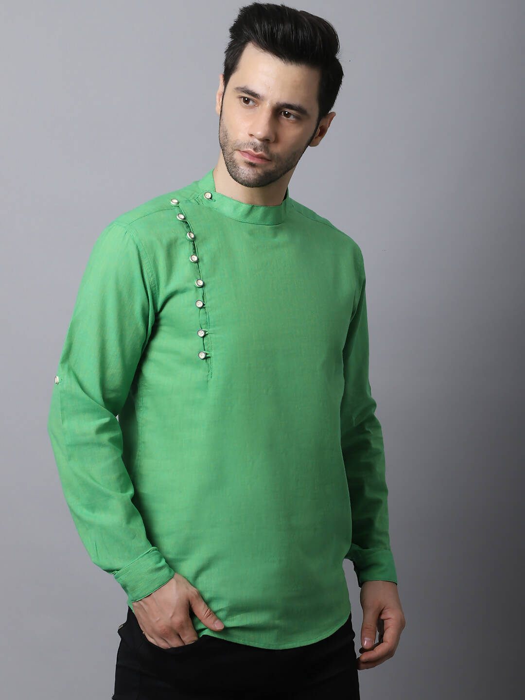 Even Apparels Green Pure Cotton Kurta With Side Placket - Distacart