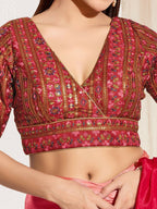 Joban Fashion Maroon Mulberry Silk Padded Blouse With V Neck Elbow Sleeves - Distacart