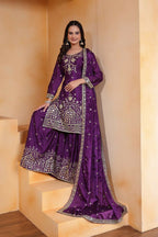 Teeya Creation Purple Chinon Embroidery Work Party Wear Palazzo Suit - Distacart