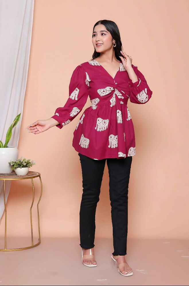 Miravan Womens Magenta Animal Print Butterfly Top