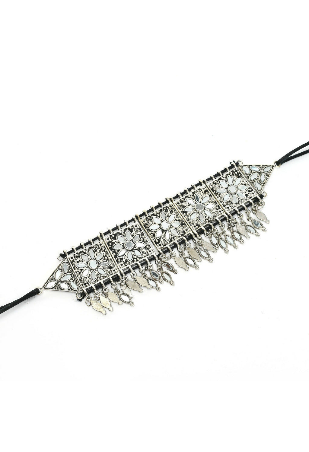 Mominos Fashion Johar Kamal Women Silver-Plated Brass Finish Mirror Work Choker - Distacart