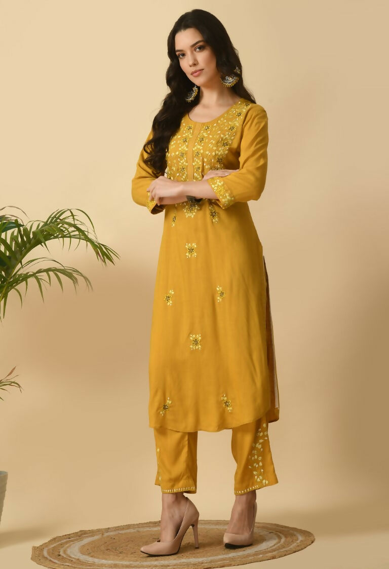 Joban Fashion Mustard Cotton Rayon Kurta Set