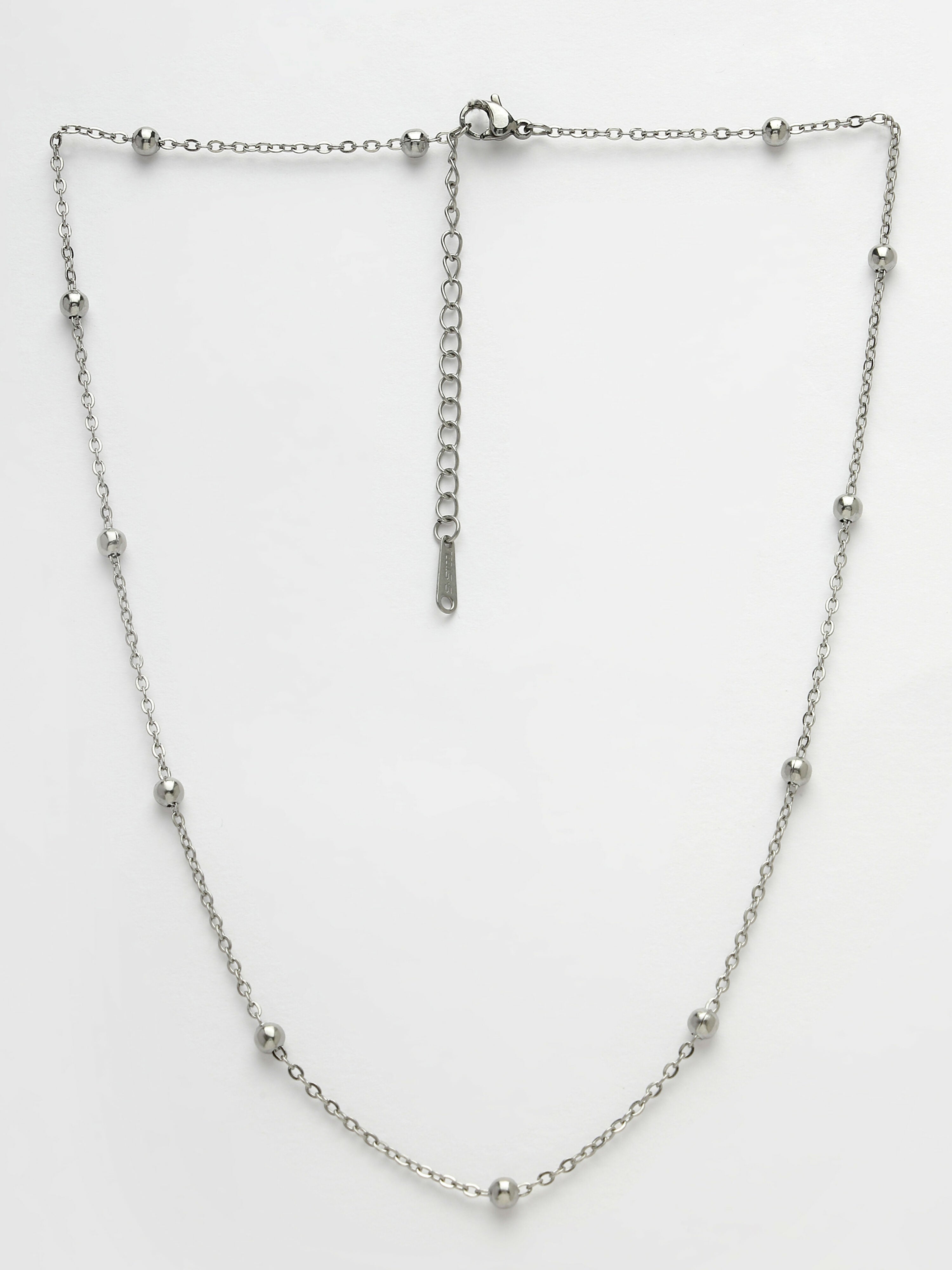NVR Women's Silver-Toned Artificial Beads German Silver Oxidised Chain