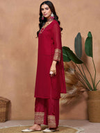The52 Women's Beautiful Georgette Fabric Embroidery Work Straight Kurta Palazzo and Dupatta Set - Distacart