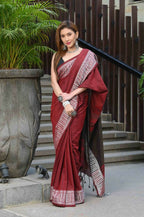 Beatitude Red Cotton Jacqaurd Border Tangail Handloom Saree