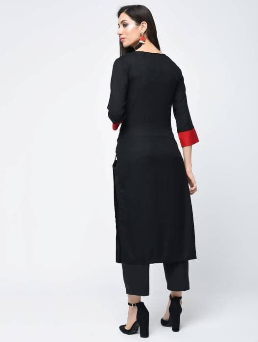 Aniyah Rayon Color Block Black Latest Straight Kurta With Tassels (AN-109K)