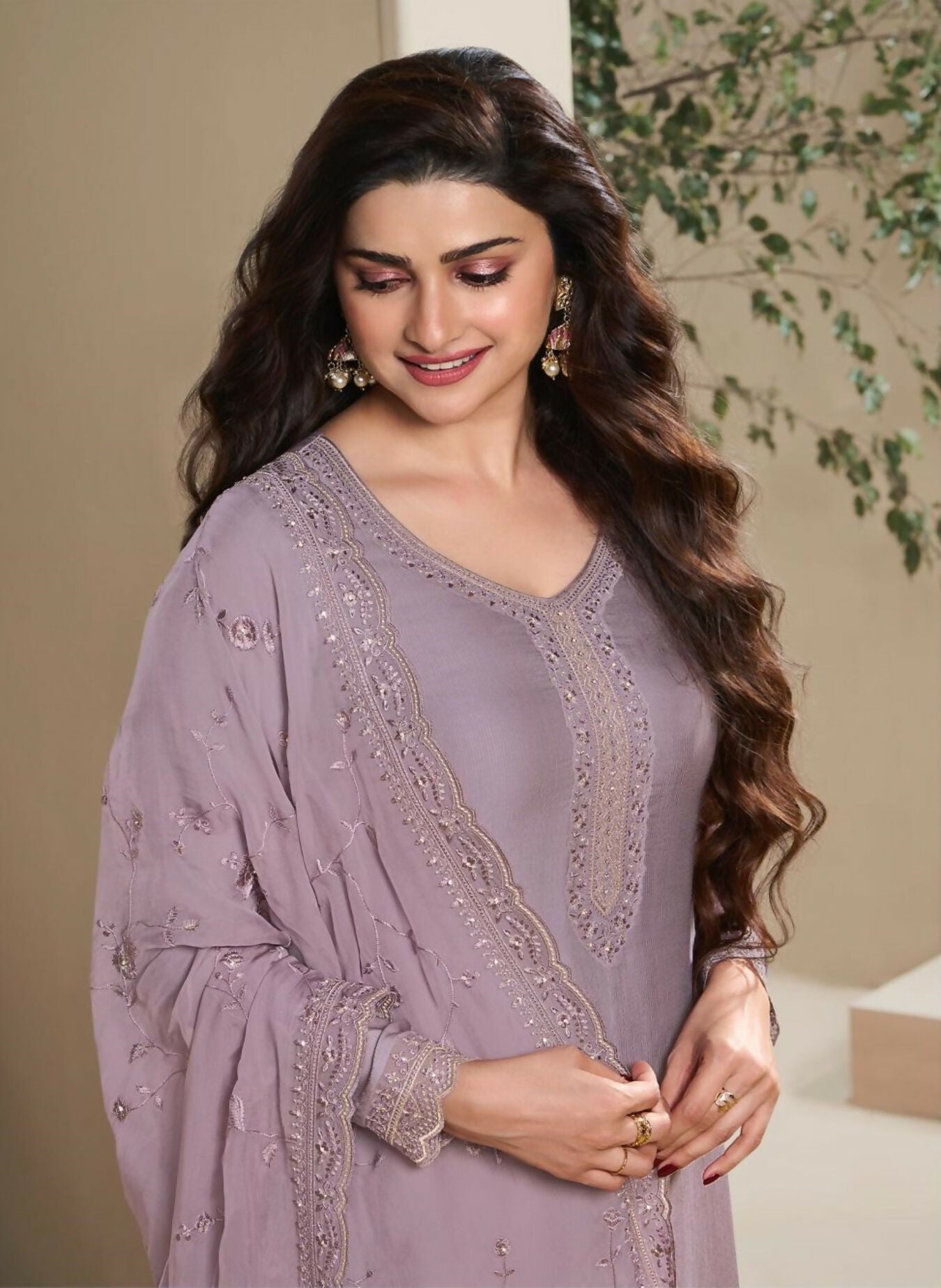 Anaita Purple Heavy Natural Crepe Stitched Suit with Embroidery & Zarkhan Work - Distacart