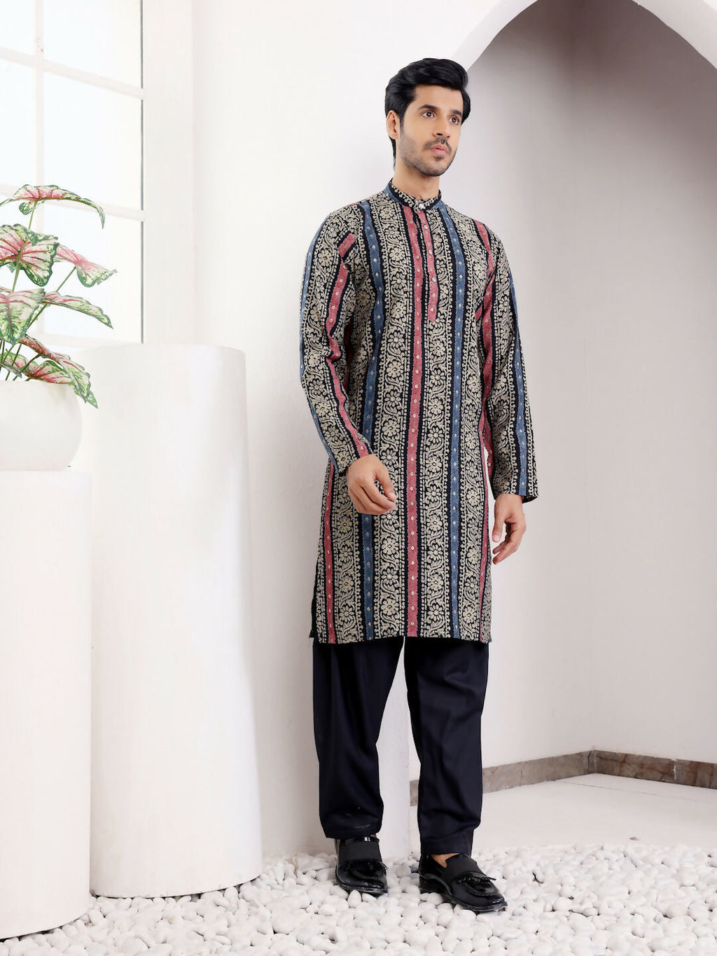 Multicolor Modal Silk Designer Printed Men's Kurta - Mahotsav