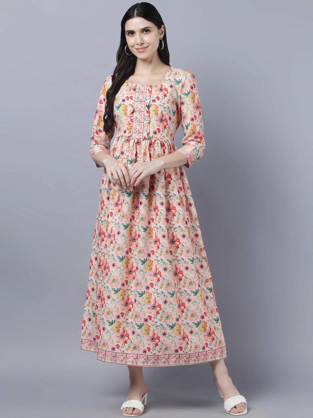 Myshka Women Multicoloured Printed Fit and Flare Ethnic Dress - Distacart