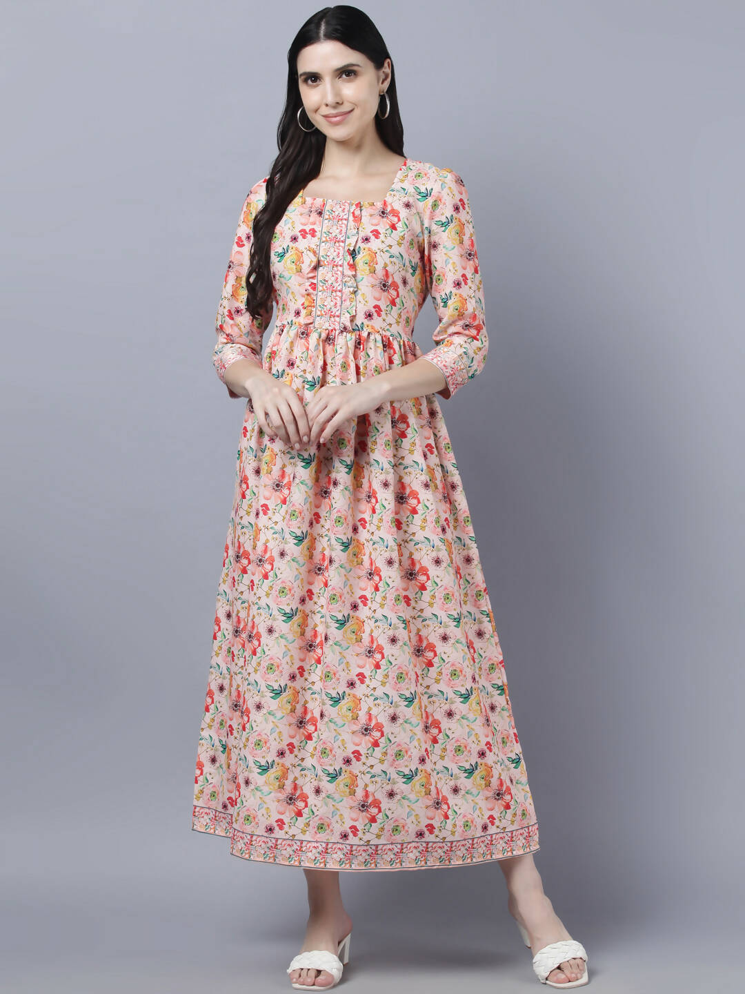 Myshka Women Multicoloured Printed Fit and Flare Ethnic Dress - Distacart