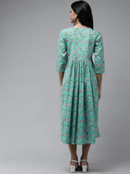 Yufta Sea Green Embroidered Midi Dress - Distacart