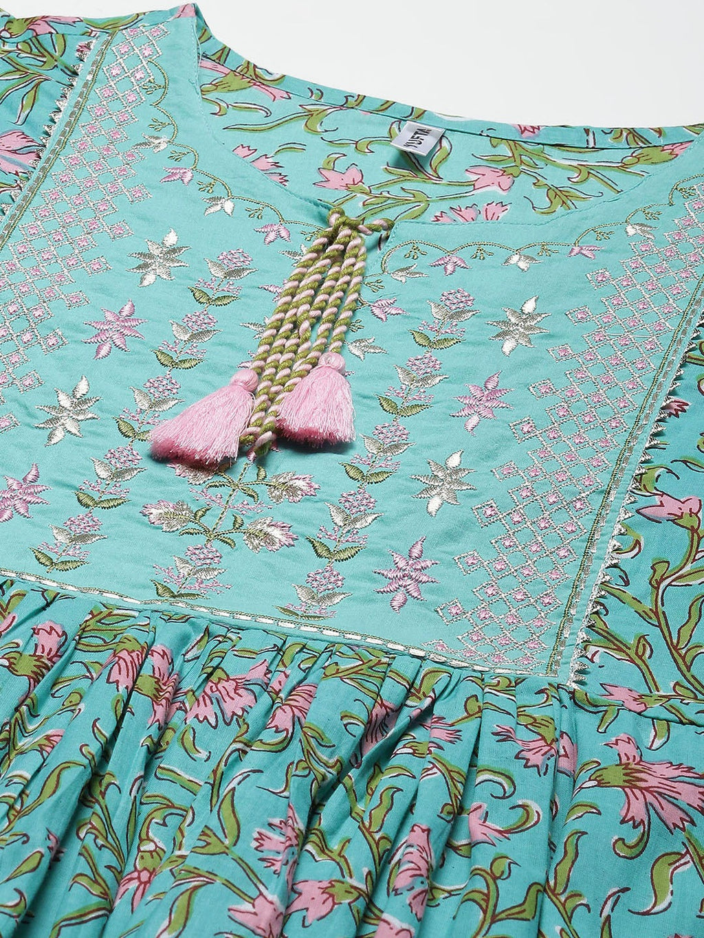 Yufta Sea Green Embroidered Midi Dress - Distacart