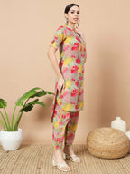 Yufta Sea Green Floral Printed Cotton Yoke Co-Ord Set