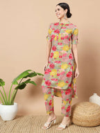 Yufta Sea Green Floral Printed Cotton Yoke Co-Ord Set
