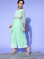 Yufta Sea Green Printed Top with Trousers