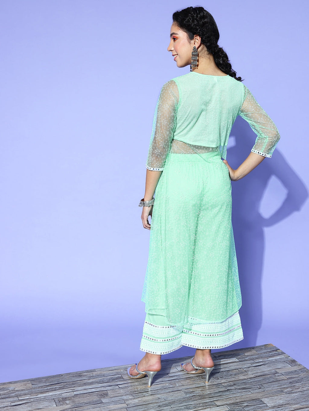 Yufta Sea Green Printed Top with Trousers