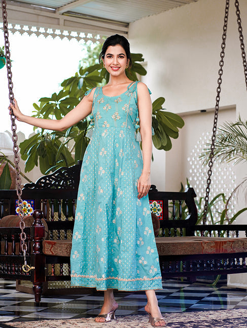 Yufta Sea Green Strappy Anarkali Dress