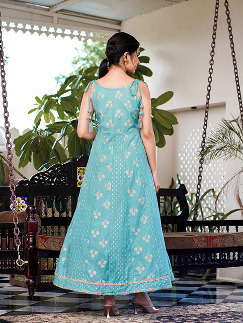Yufta Sea Green Strappy Anarkali Dress
