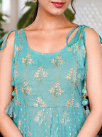 Yufta Sea Green Strappy Anarkali Dress