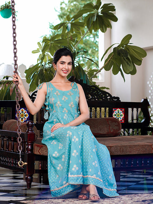 Yufta Sea Green Strappy Anarkali Dress