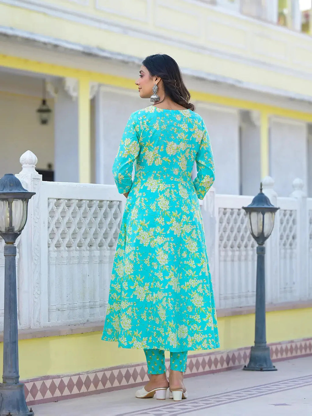 Yufta Sea Green Zari_Work Anarkali Pant Dupatta Set