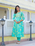 Yufta Sea Green Zari_Work Anarkali Pant Dupatta Set