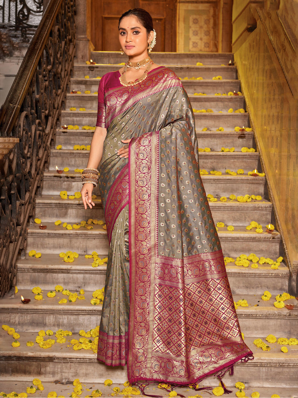 Anaita Sea Green Banarasi Saree With Blouse Piece - Distacart