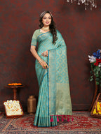 Lorenvalley Fashion Seagreen Soft Katan Silk Woven Design Zari Weaving Pallu Saree