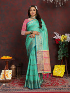 Lorenvalley Fashion Seagreen Soft Katan Silk Woven Design Zari Weaving Pallu Saree