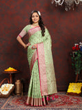 Lorenvalley Fashion Seagreen Soft Katan Silk Woven Design Rich Zari Weaving Pallu Saree