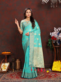 Lorenvalley Fashion Seagreen Soft Katan Silk Woven Design Zari Weaving Pallu Saree