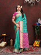 Lorenvalley Fashion Seagreen Patola Silk Woven Design with Zari Meenakari Weaving motifs Pallu Saree