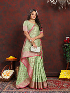 Lorenvalley Fashion Seagreen Soft Katan Silk Woven Design Rich Zari Weaving Pallu Saree