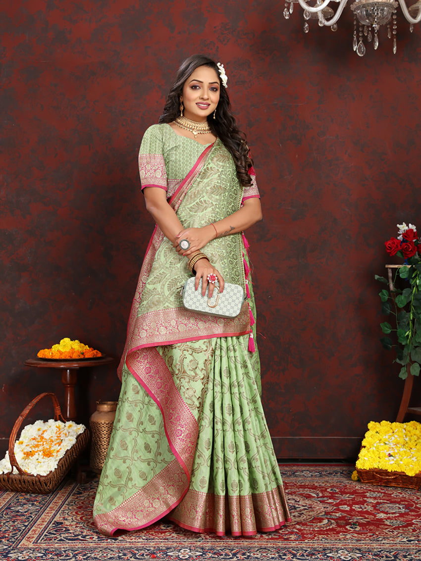 Lorenvalley Fashion Seagreen Soft Katan Silk Woven Design Rich Zari Weaving Pallu Saree