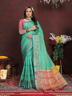 Lorenvalley Fashion Seagreen Soft Katan Silk Woven Design Zari Weaving Pallu Saree